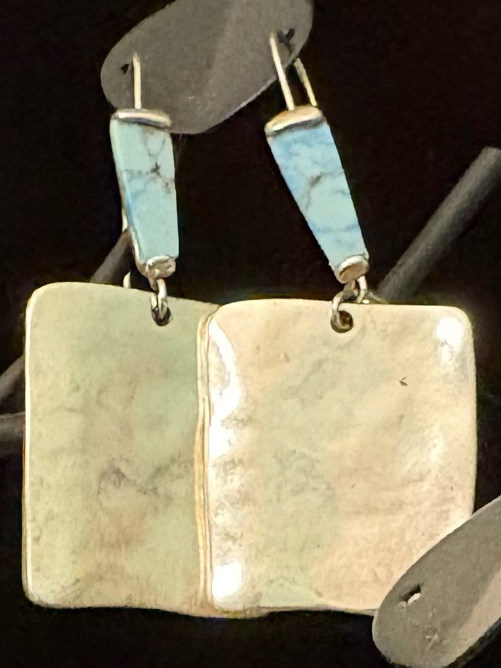 Vintage Robert Lee Morris Soho collection turquoise, silvertone earrings.